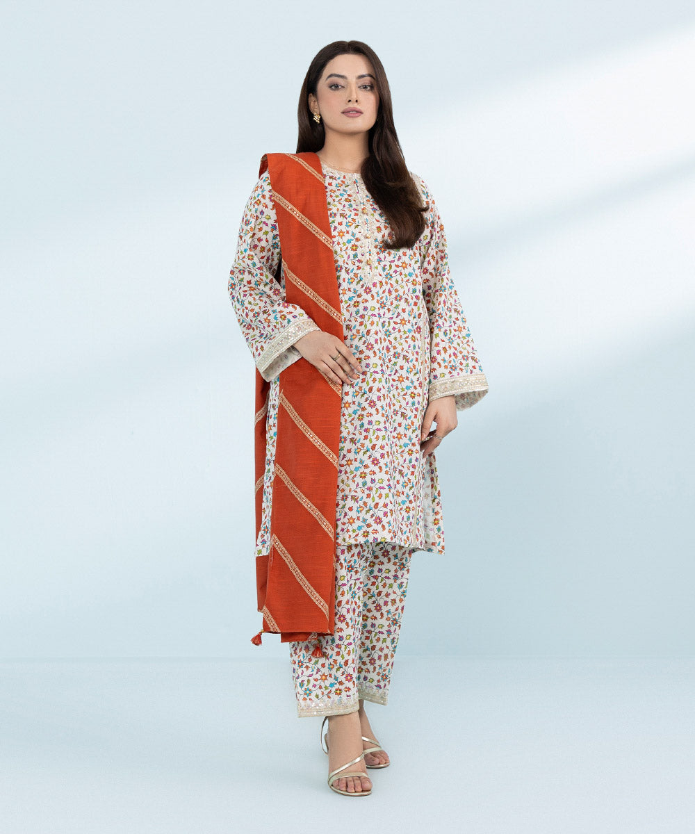 Women Multicoloured 3 Piece- Embroidered Khaddar Suit