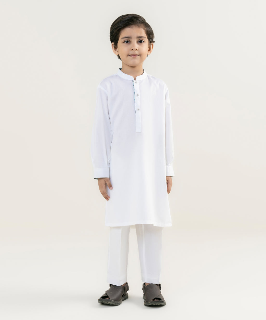 Boy's 100% Cotton Plain White Kurta Trousers