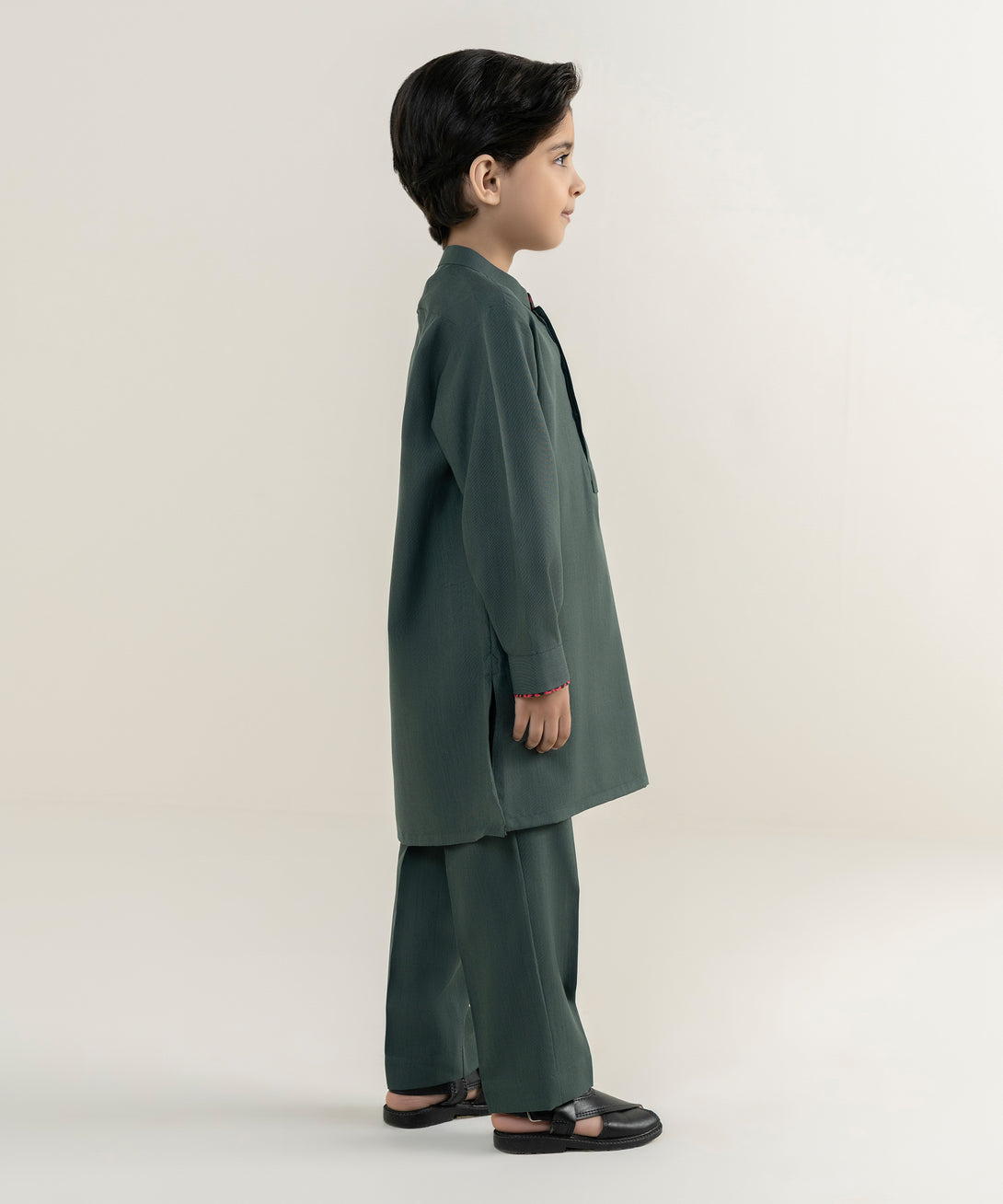 Boy's Viscose Embroidered Green Kurta Trousers