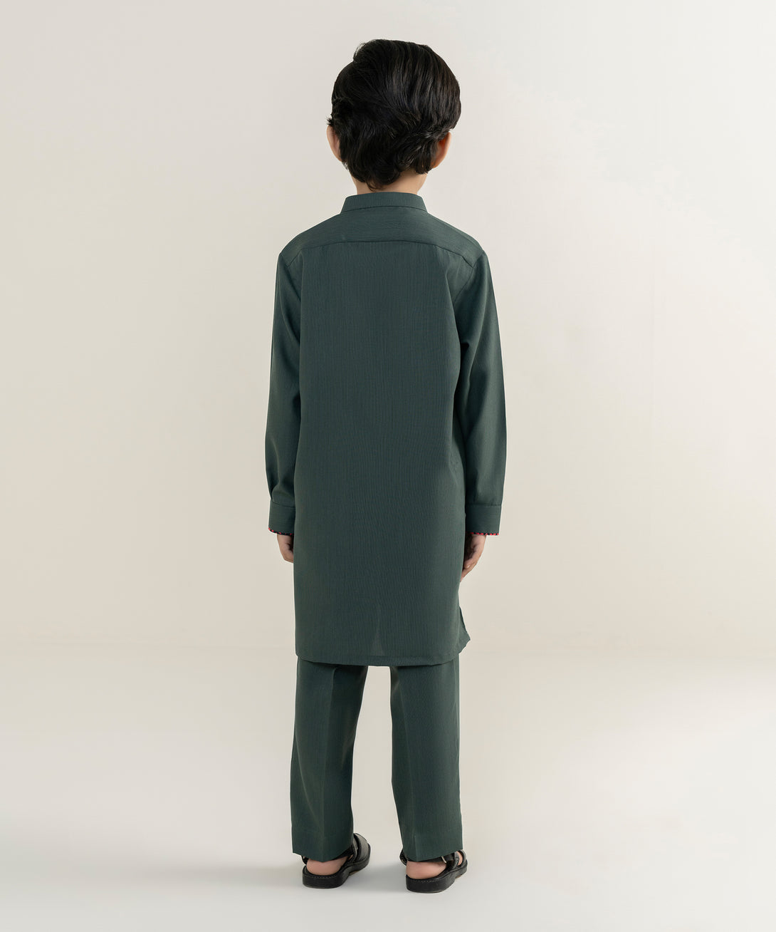Boy's Viscose Embroidered Green Kurta Trousers