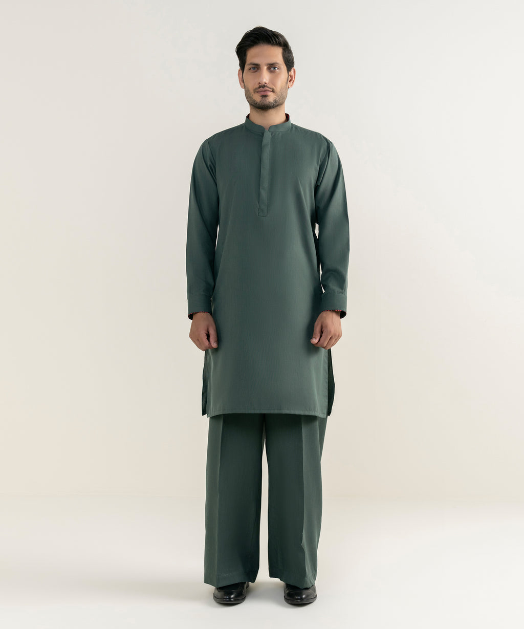 Men's Viscose Plain Green Kurta Trousers