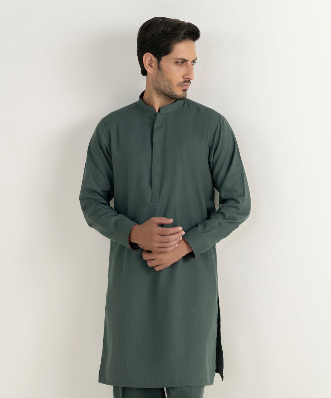 Men's Viscose Plain Green Kurta Trousers