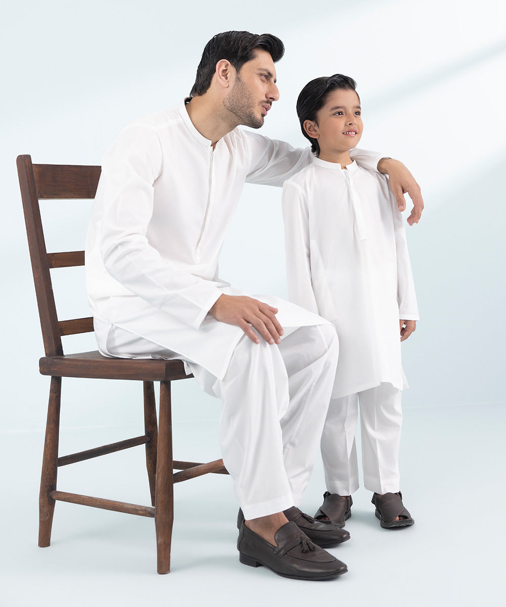 Boys Stitched White Two Piece Suit 