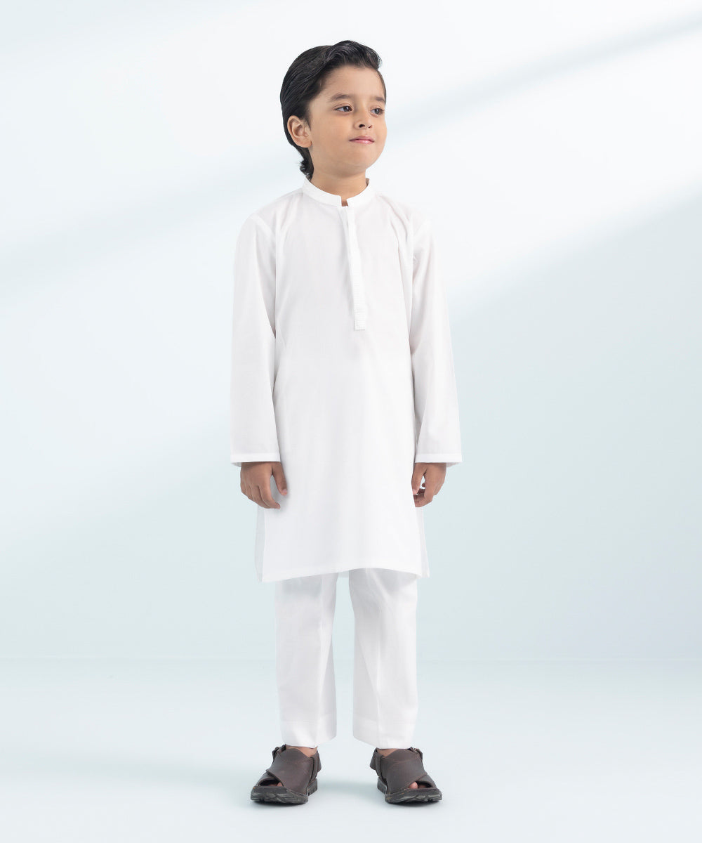 Boys Stitched White Two Piece Suit 