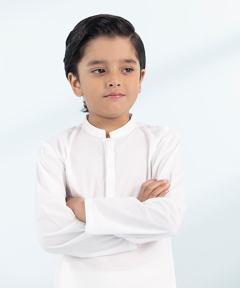 Boys Stitched White Two Piece Suit 