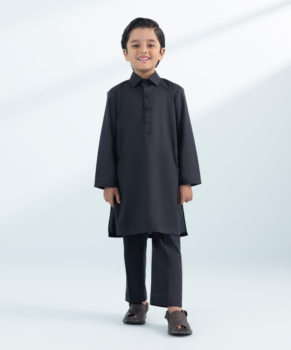 Boys Stitched Black Two Piece Suit 