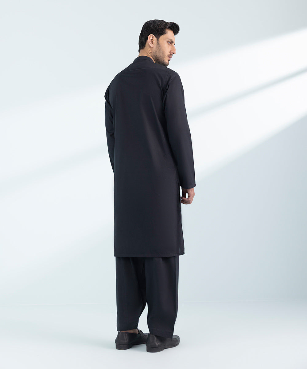 Men's Stitched Black Cotton 2 PC Suit 