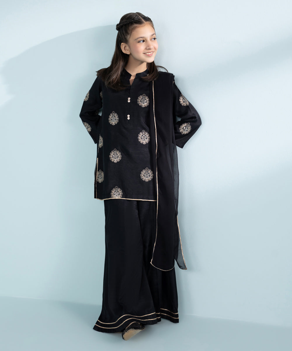 3 Piece - Embroidered Raw Silk Suit
