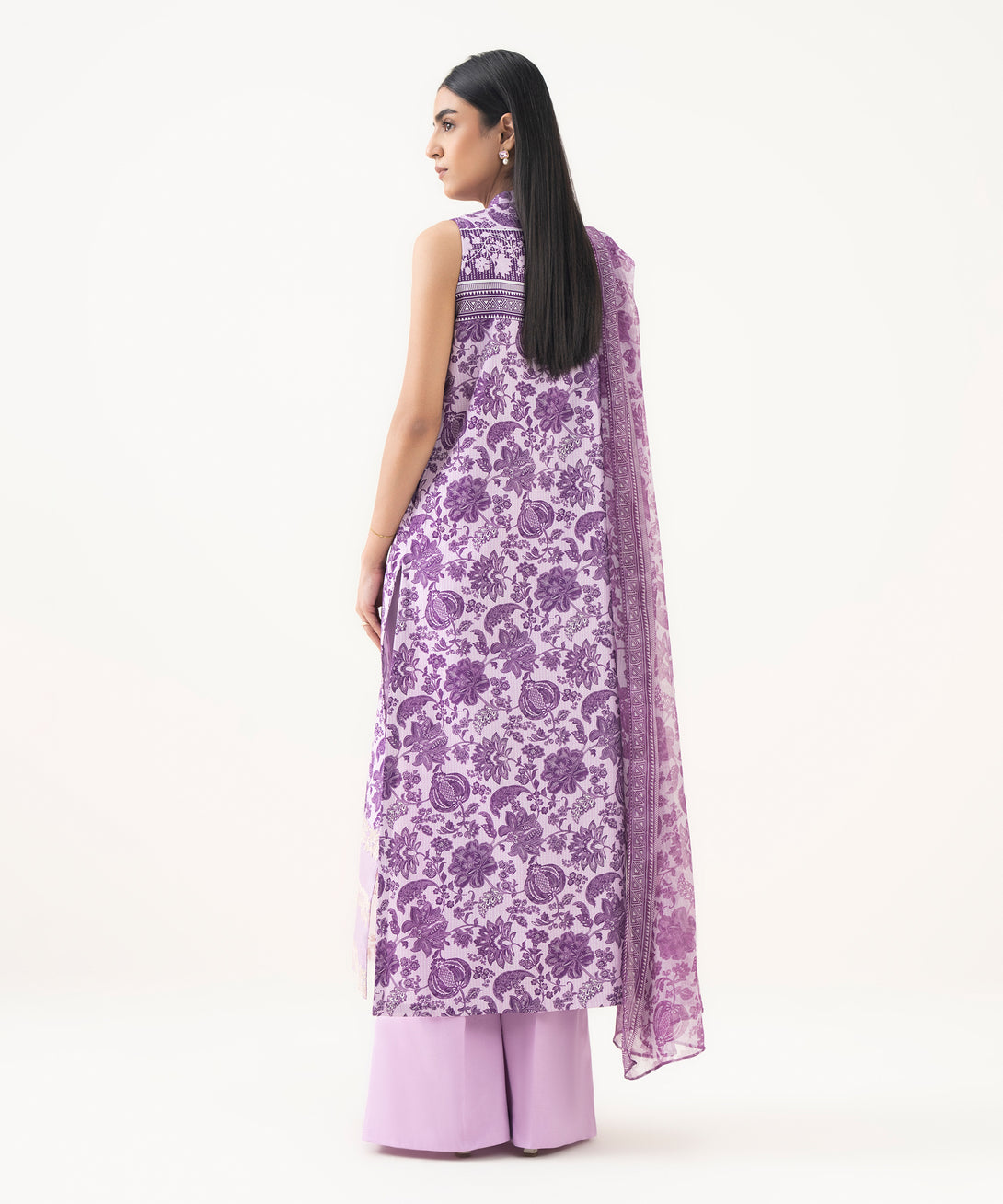 Women's Unstitched Lawn Embroidered Purple 3 Piece Suit