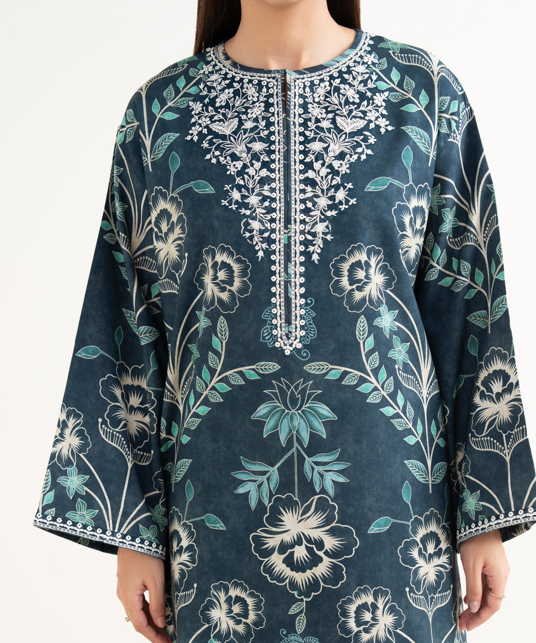 Women's Unstitched Lawn Embroidered Blue 3 Piece Suit