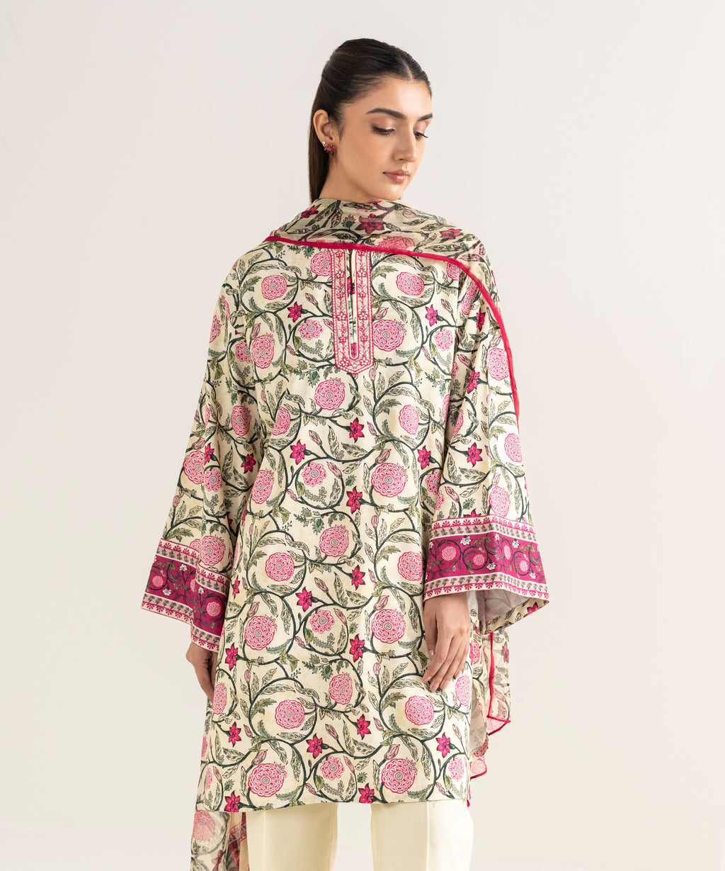Women's Unstitched Lawn Embroidered Multi 3 Piece Suit