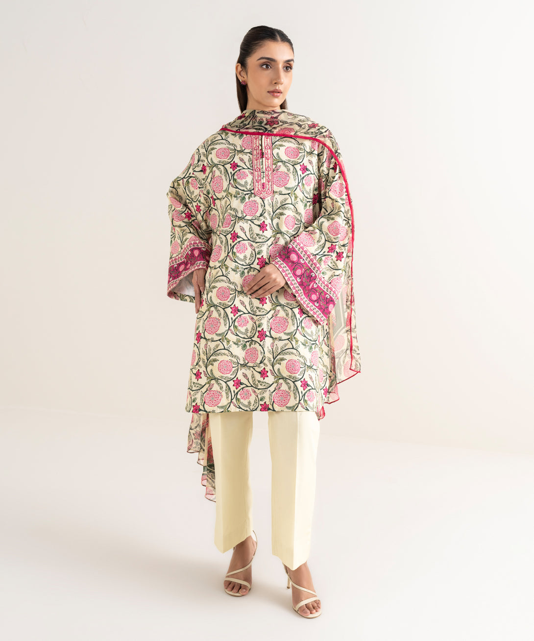 Women's Unstitched Lawn Embroidered Multi 3 Piece Suit