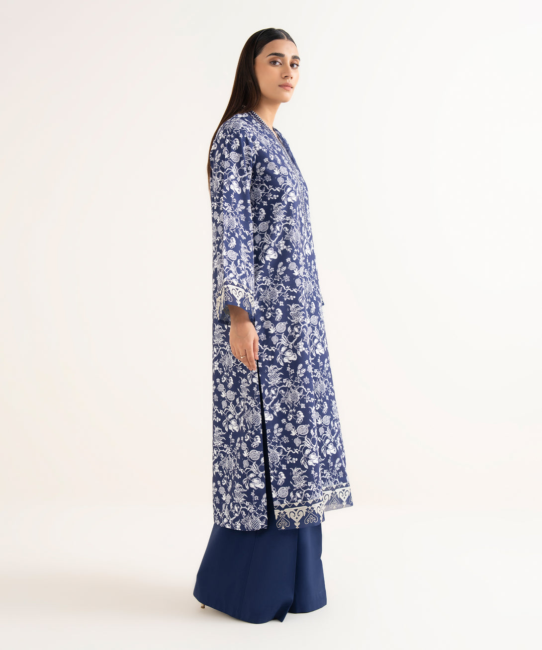 Women's Unstitched Lawn Embroidered Blue 3 Piece Suit