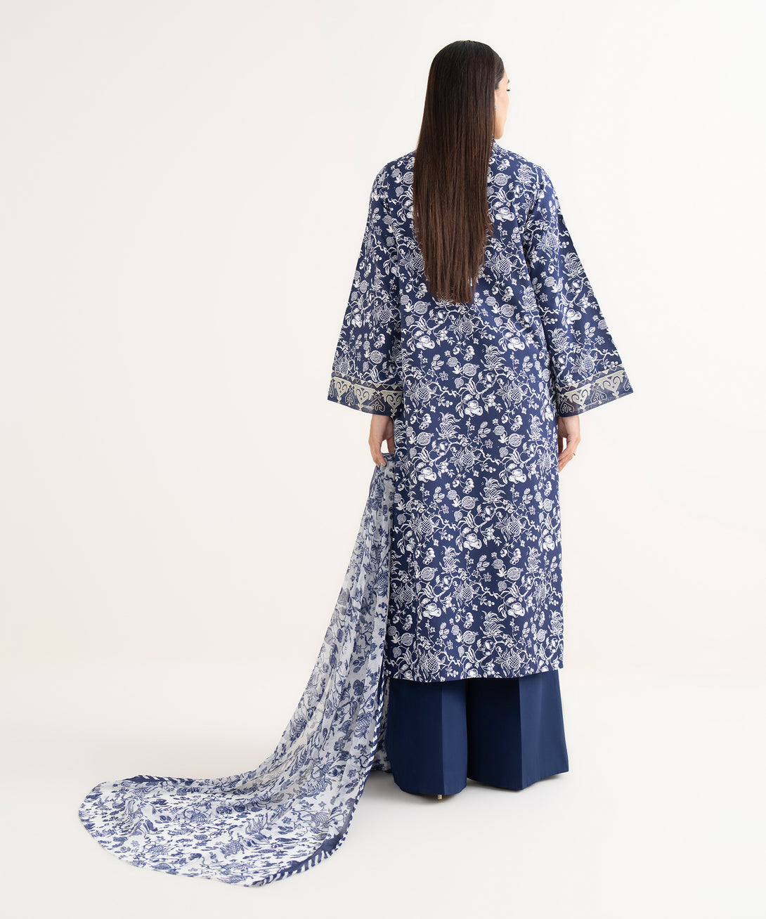 Women's Unstitched Lawn Embroidered Blue 3 Piece Suit