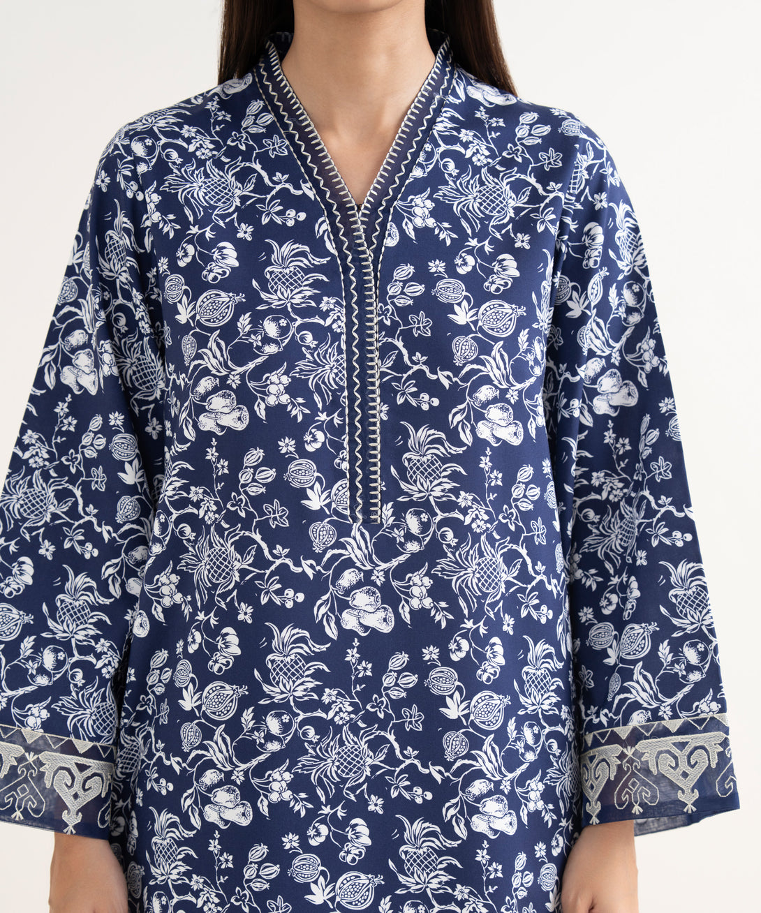Women's Unstitched Lawn Embroidered Blue 3 Piece Suit