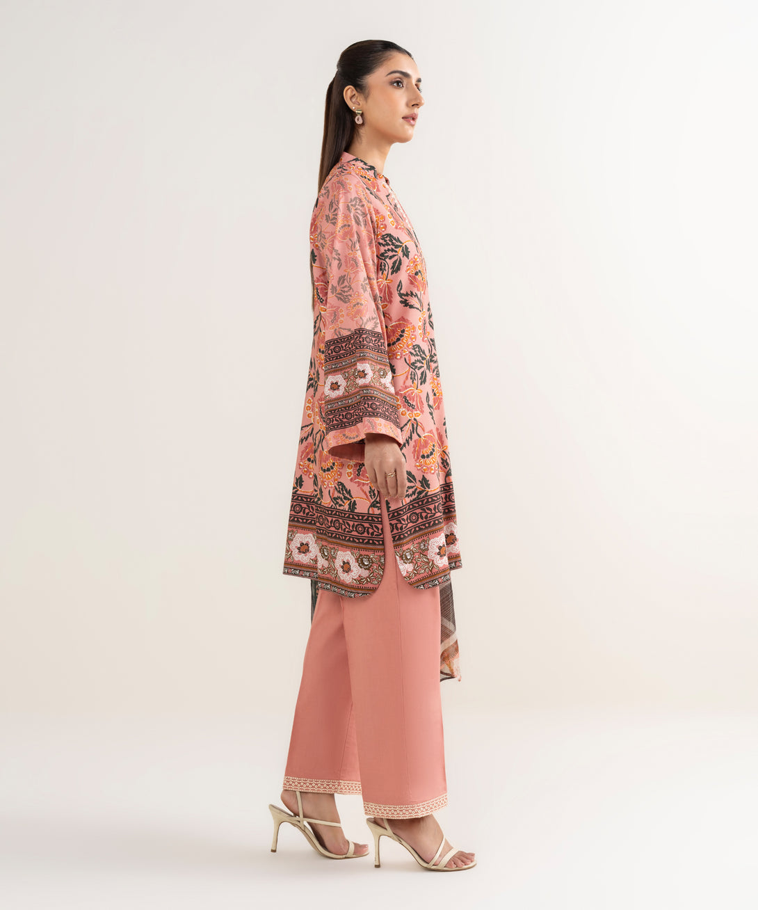 Women's Unstitched Lawn Embroidered Pink 3 Piece Suit