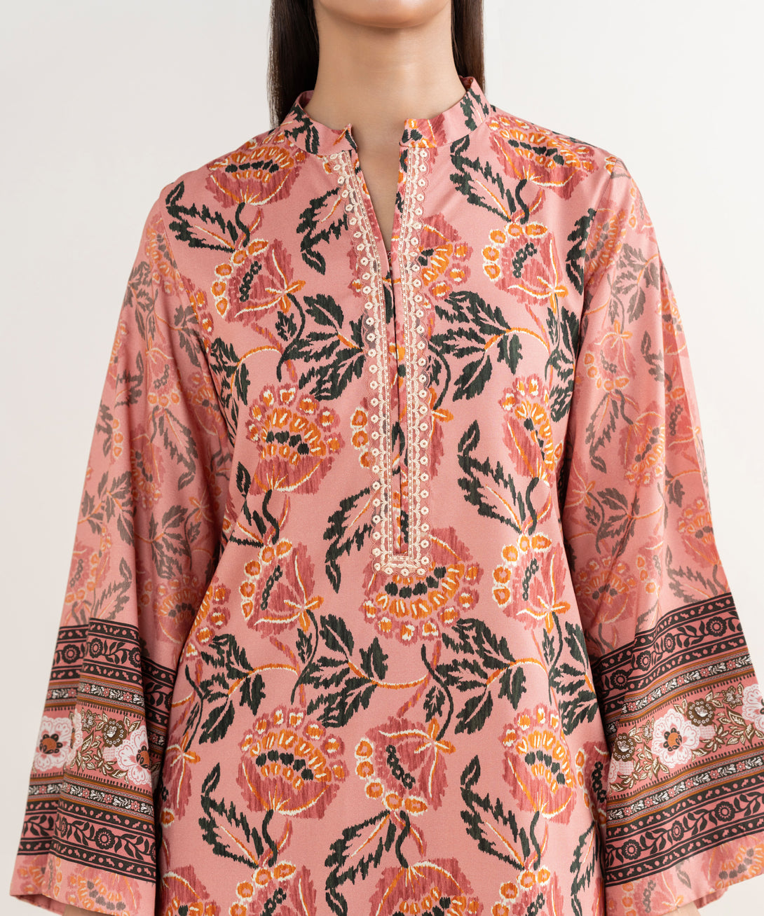 Women's Unstitched Lawn Embroidered Pink 3 Piece Suit