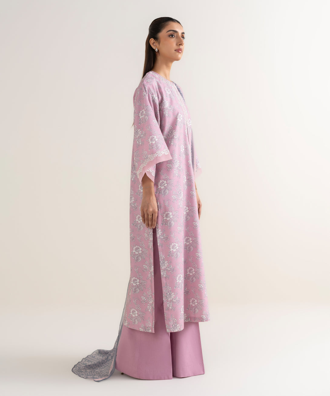 Women's Unstitched Lawn Embroidered Pink 3 Piece Suit