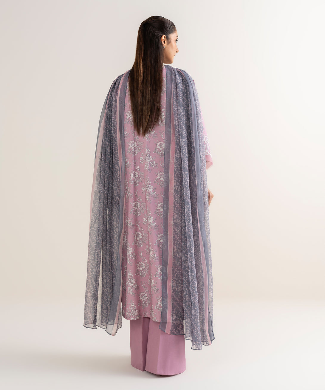 Women's Unstitched Lawn Embroidered Pink 3 Piece Suit