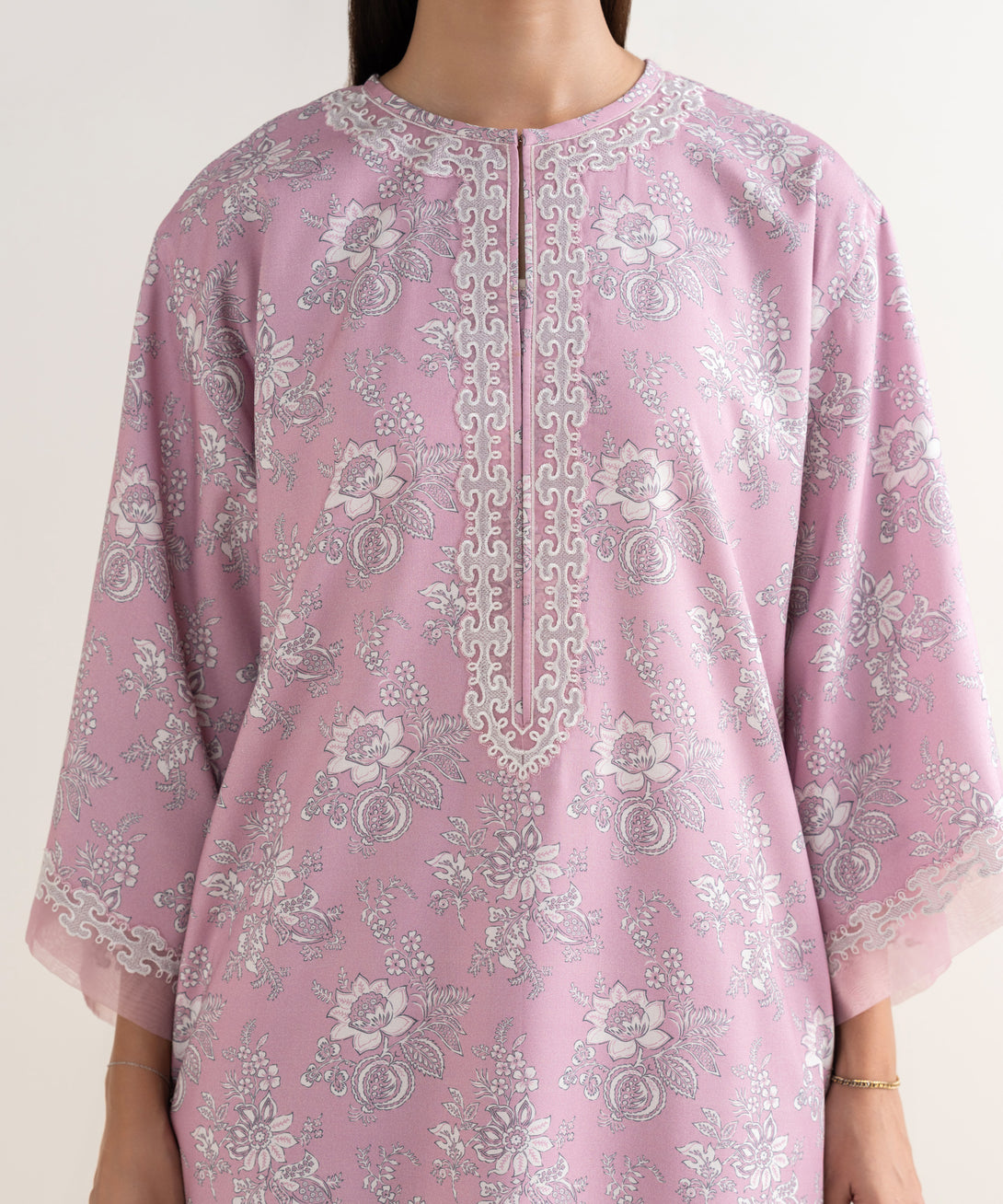 Women's Unstitched Lawn Embroidered Pink 3 Piece Suit