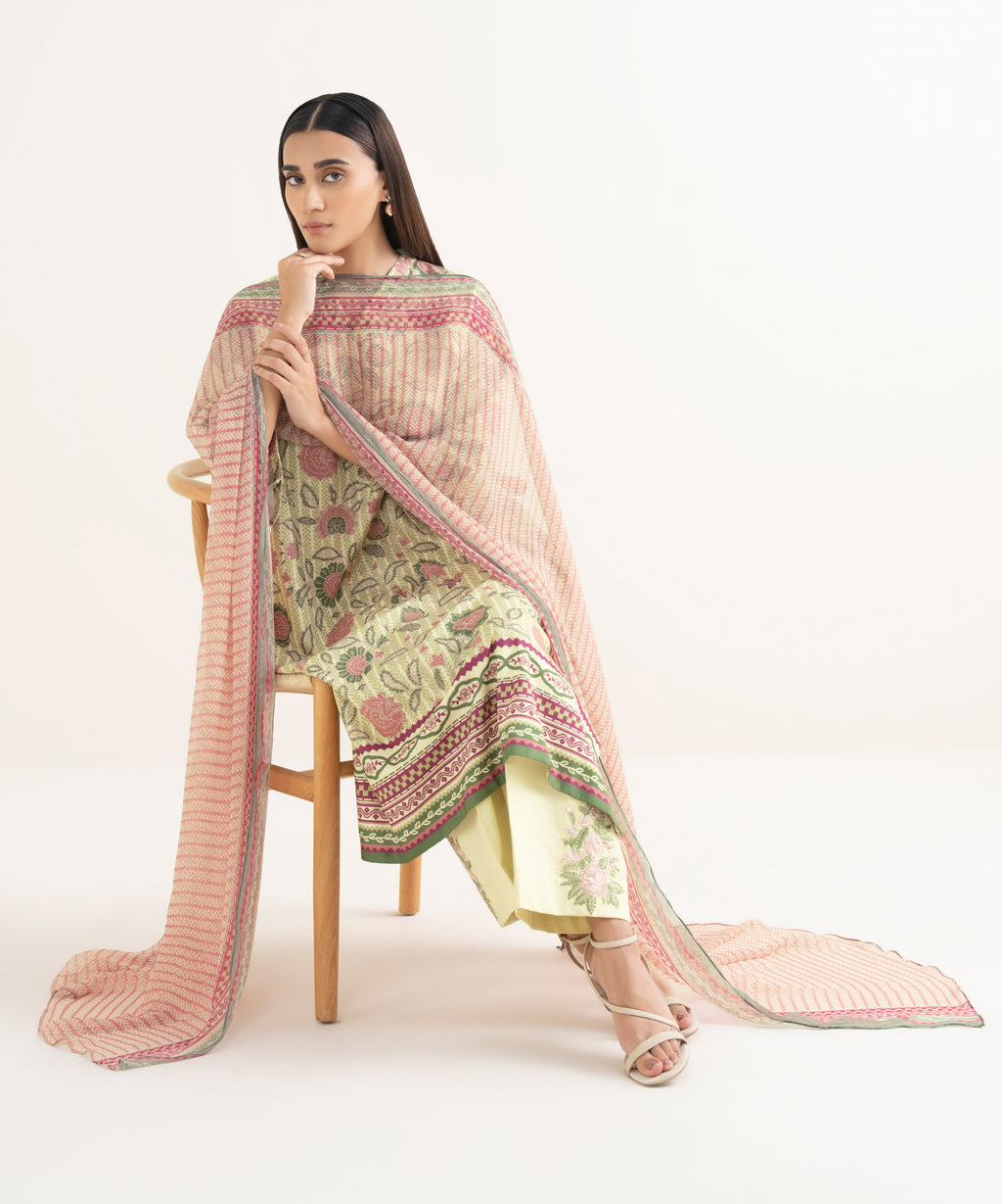 Women's Unstitched Lawn Embroidered Multi 3 Piece Suit