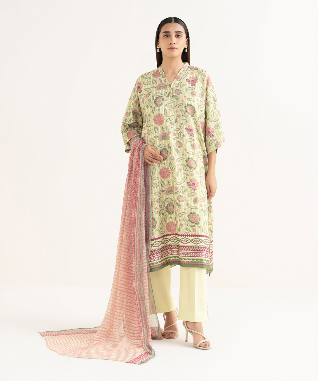 Women's Unstitched Lawn Embroidered Multi 3 Piece Suit