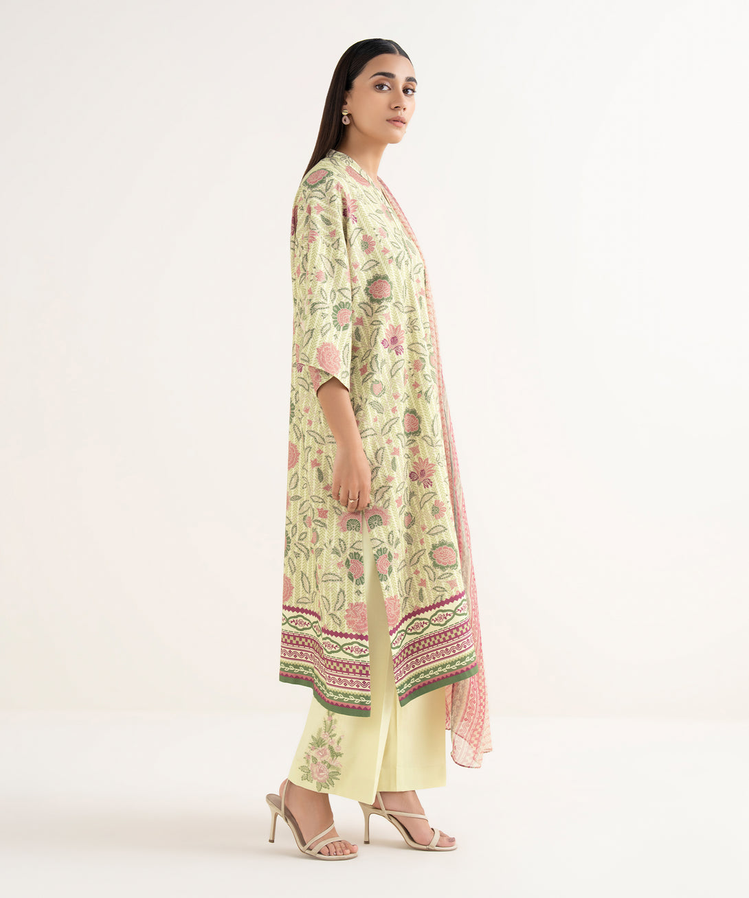Women's Unstitched Lawn Embroidered Multi 3 Piece Suit