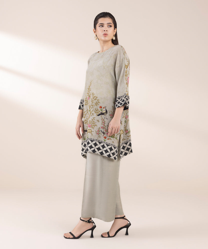 Women's Pret Sage Green 2 Piece Printed Raw Silk Suit