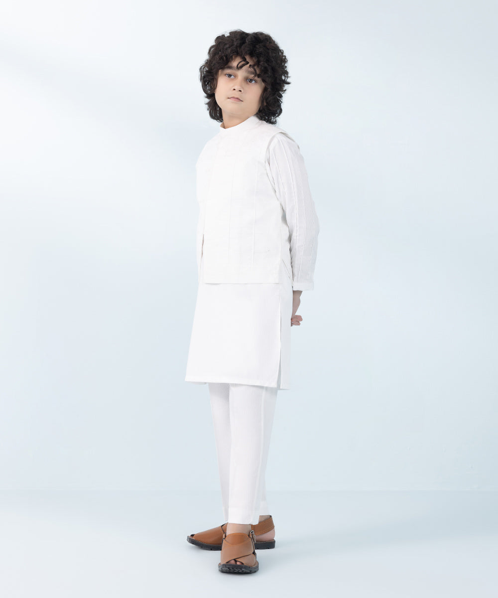 Kids East Boy's White 1 Piece Embroidered Waist Coat