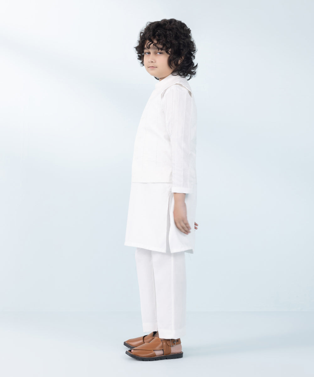 Kids East Boy's White 1 Piece Embroidered Waist Coat