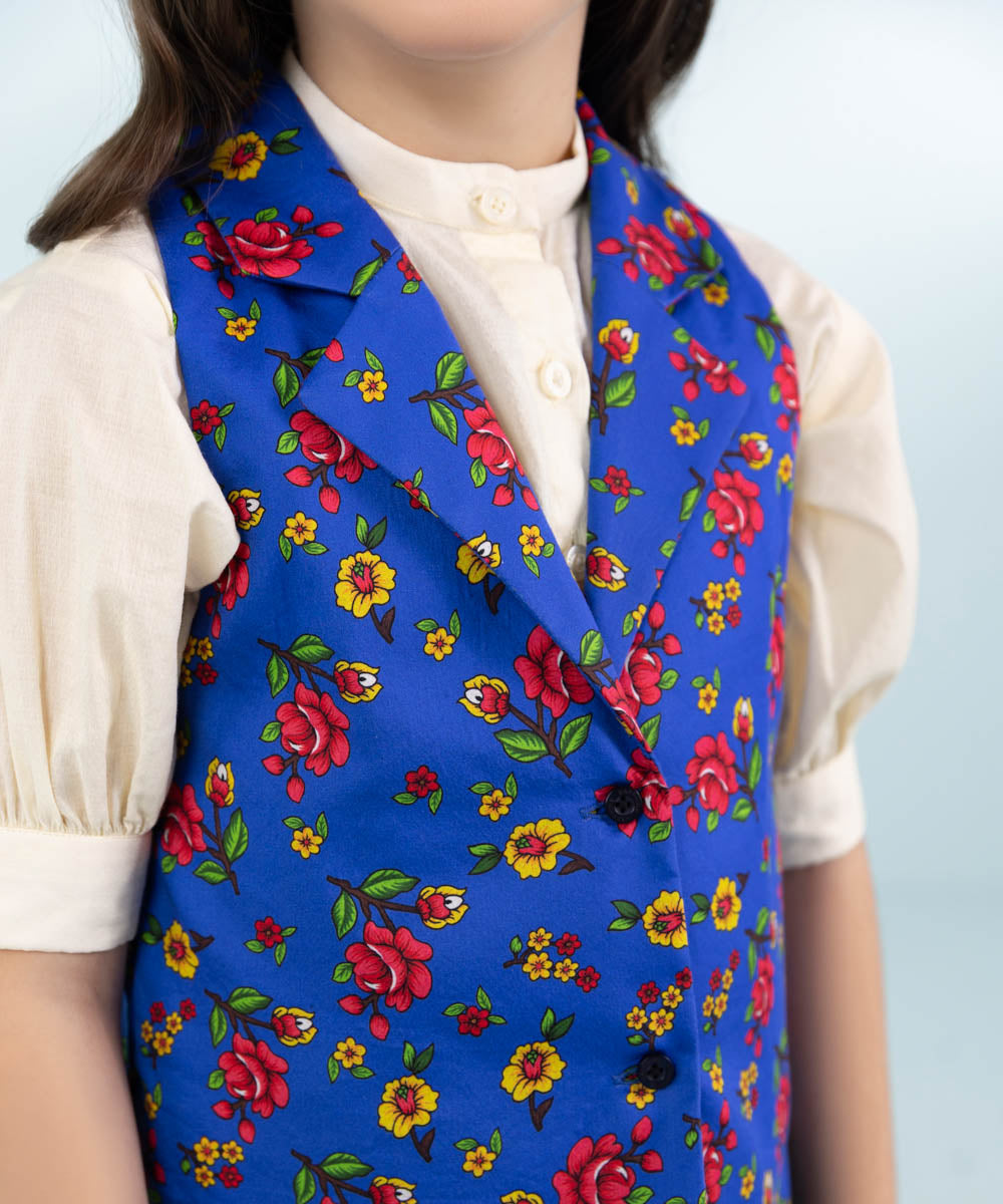 Girls Cotton Satin Waistcoat in Blue