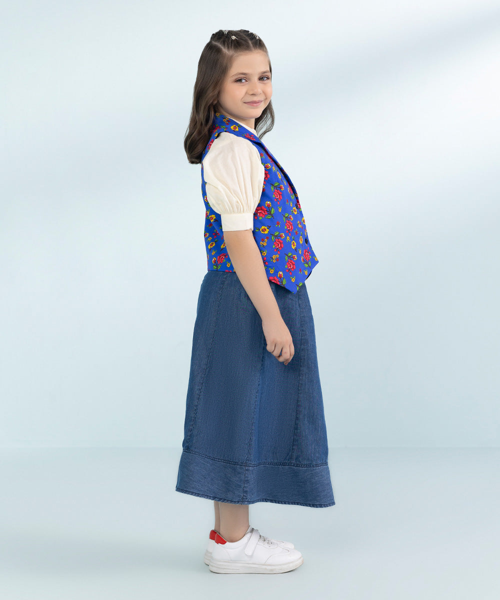 Girls Cotton Satin Waistcoat in Blue