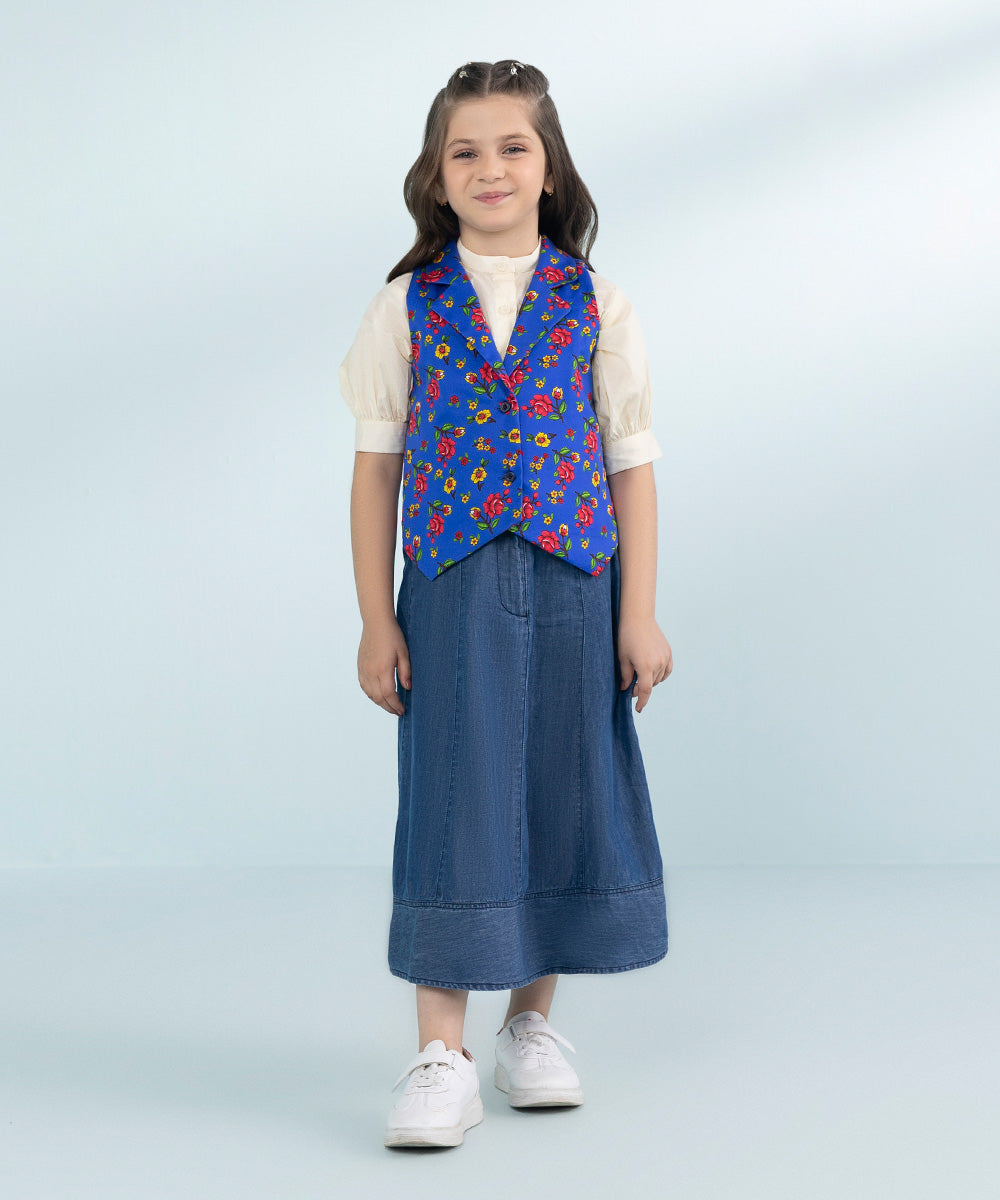 Girls Cotton Satin Waistcoat in Blue