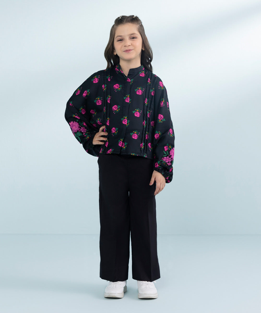 Girls Cotton Satin Top in Black 