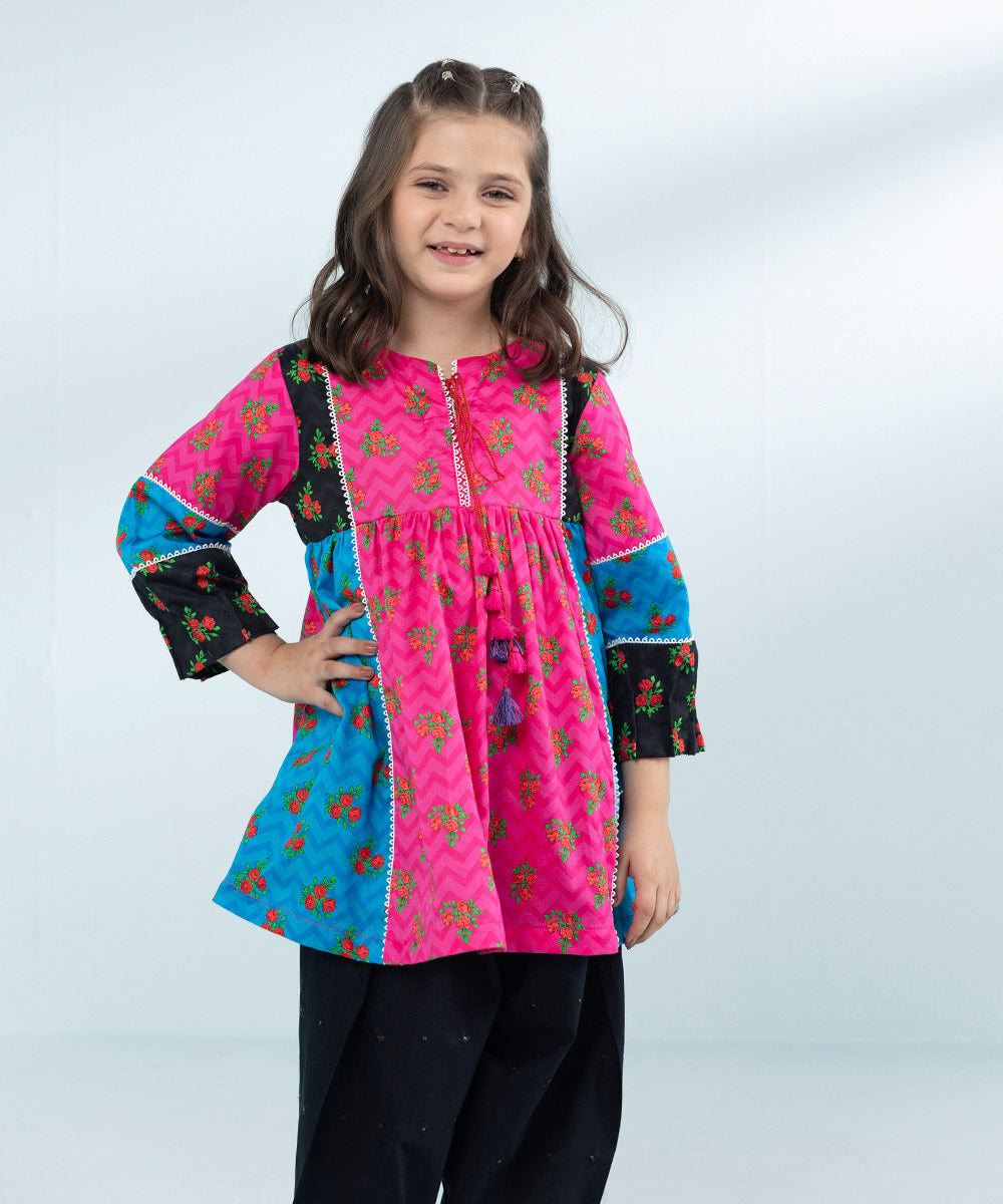 Girls Printed Cambric Dress in Pink