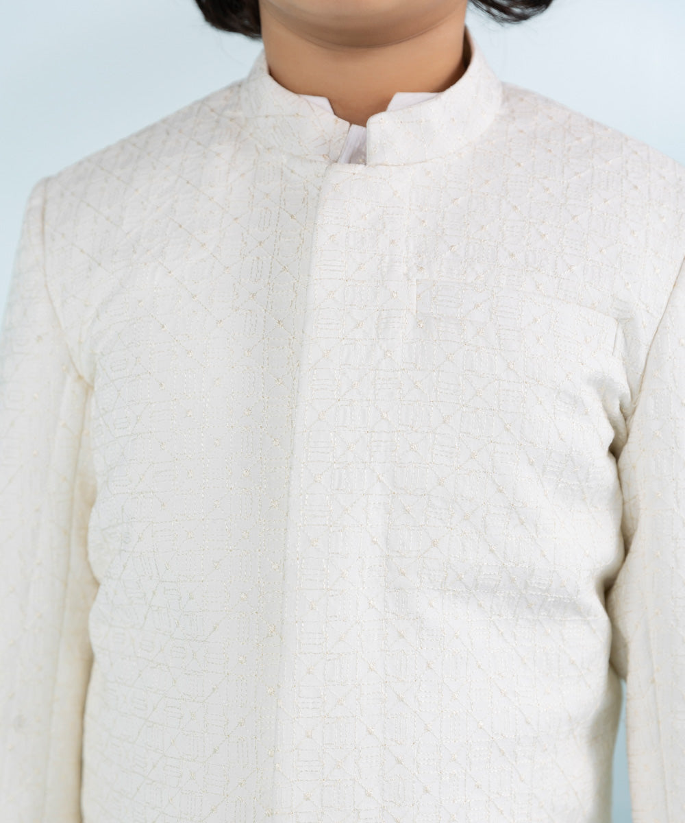 Boys Extra Weft Jacquard Waistcoat in White