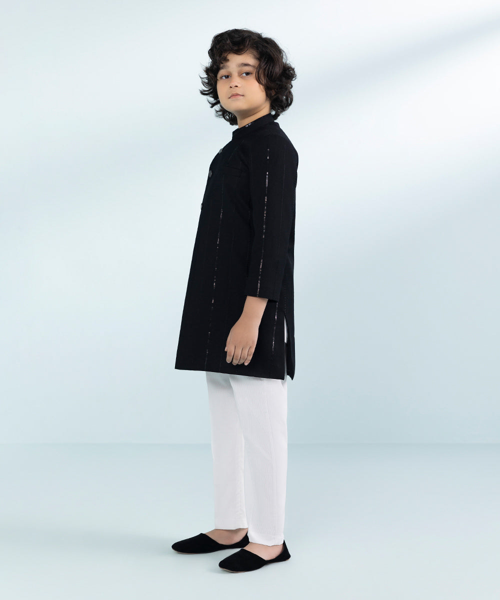 Boys Extra Weft Jacquard Waistcoat in Black 