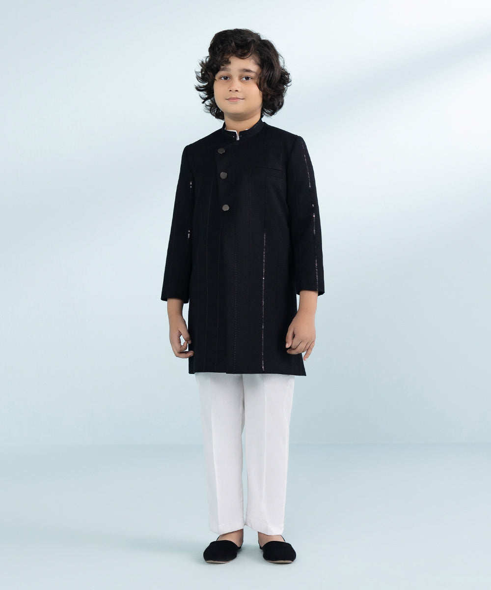 Boys Extra Weft Jacquard Waistcoat in Black 