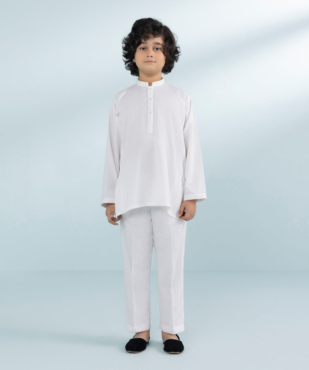 Boys 2 Piece Dobby Suit in White