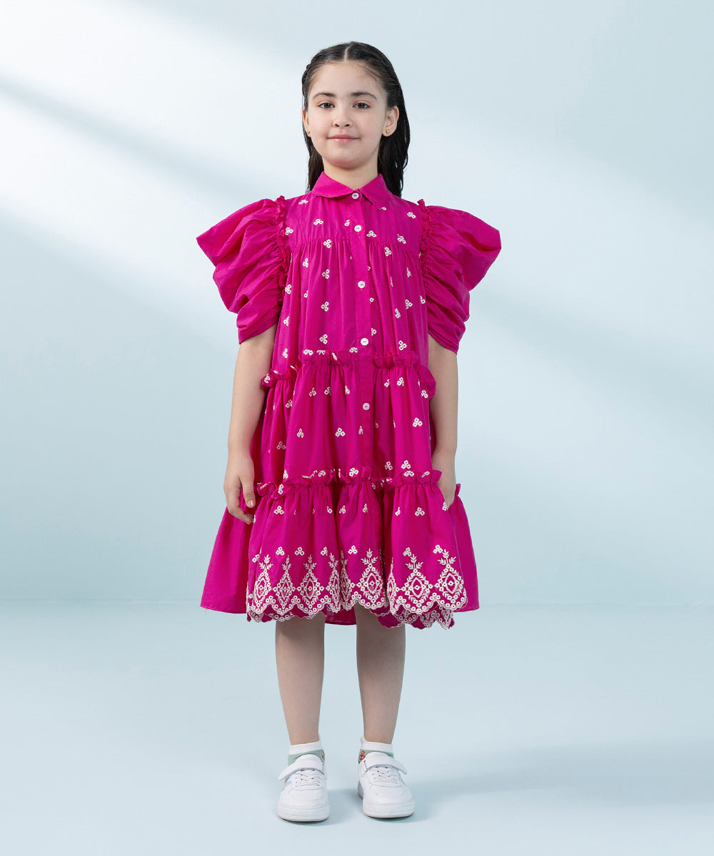 Kids East Girls Pink Embroidered Multi Neps Dress