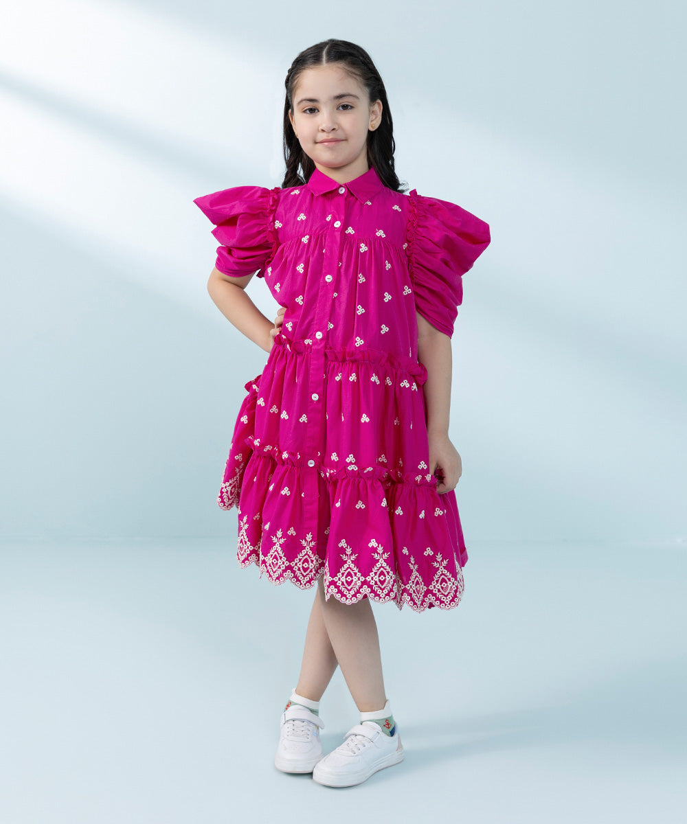 Kids East Girls Pink Embroidered Multi Neps Dress