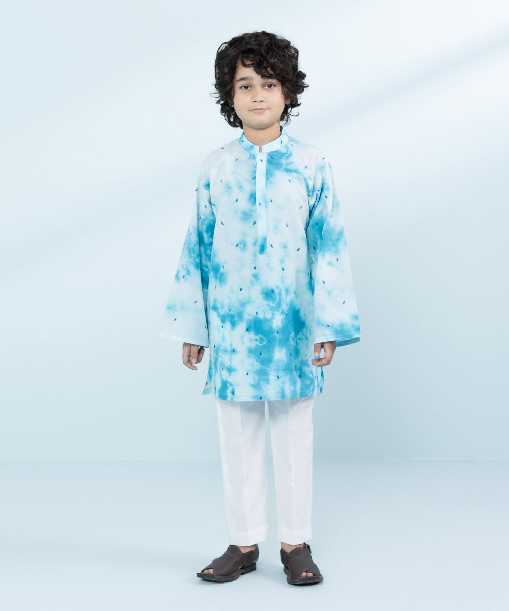 Kids East Boys Blue Embroidered Wash &Wear Suit