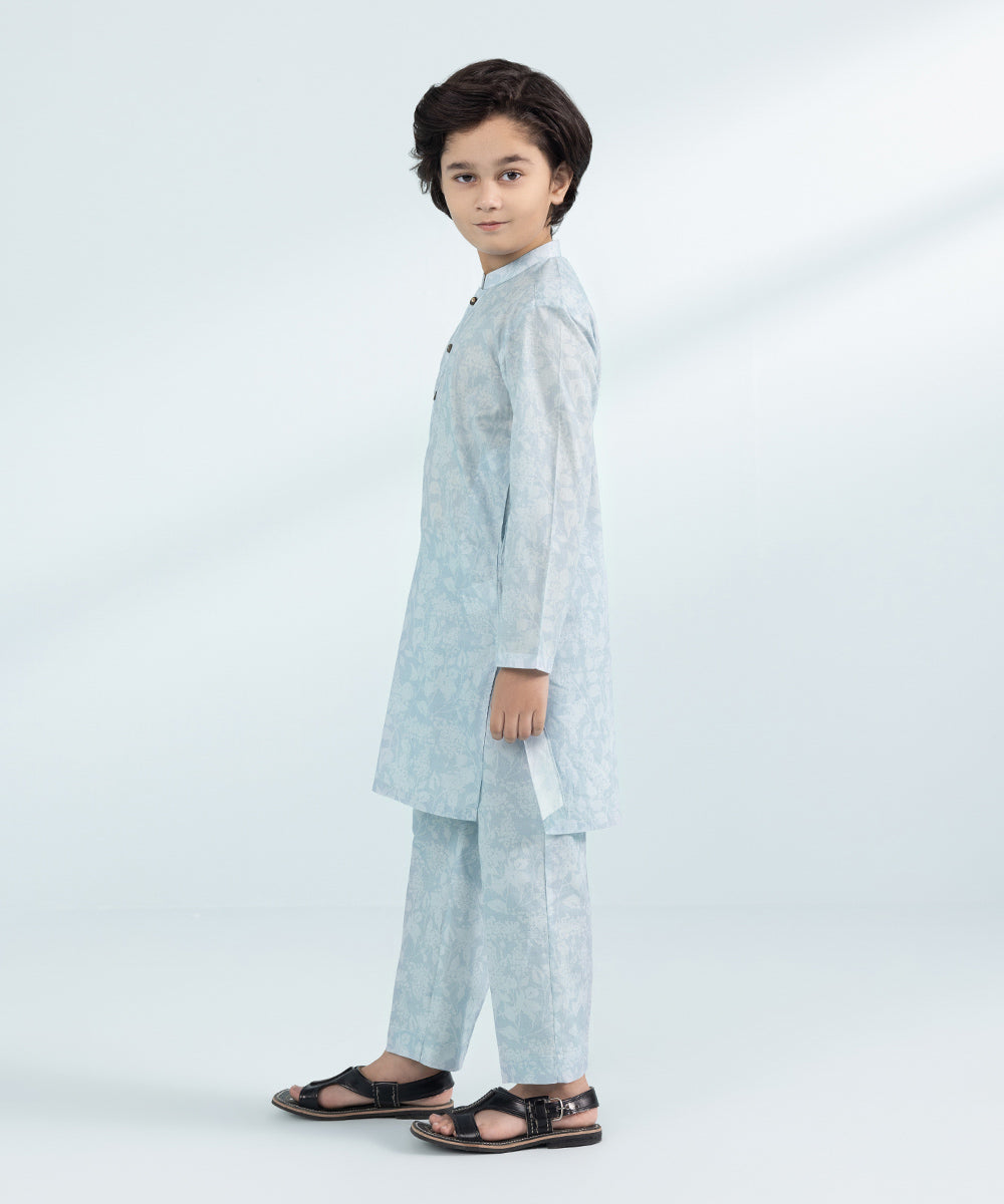 Kids East Boys Ice Blue 2 Piece Printed Lawn Suit