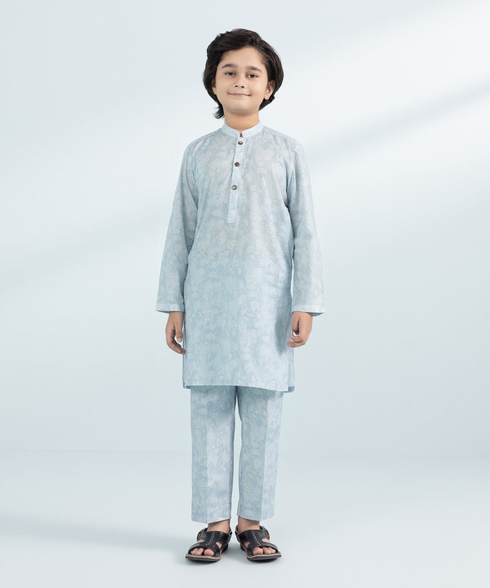 Kids East Boys Ice Blue 2 Piece Printed Lawn Suit