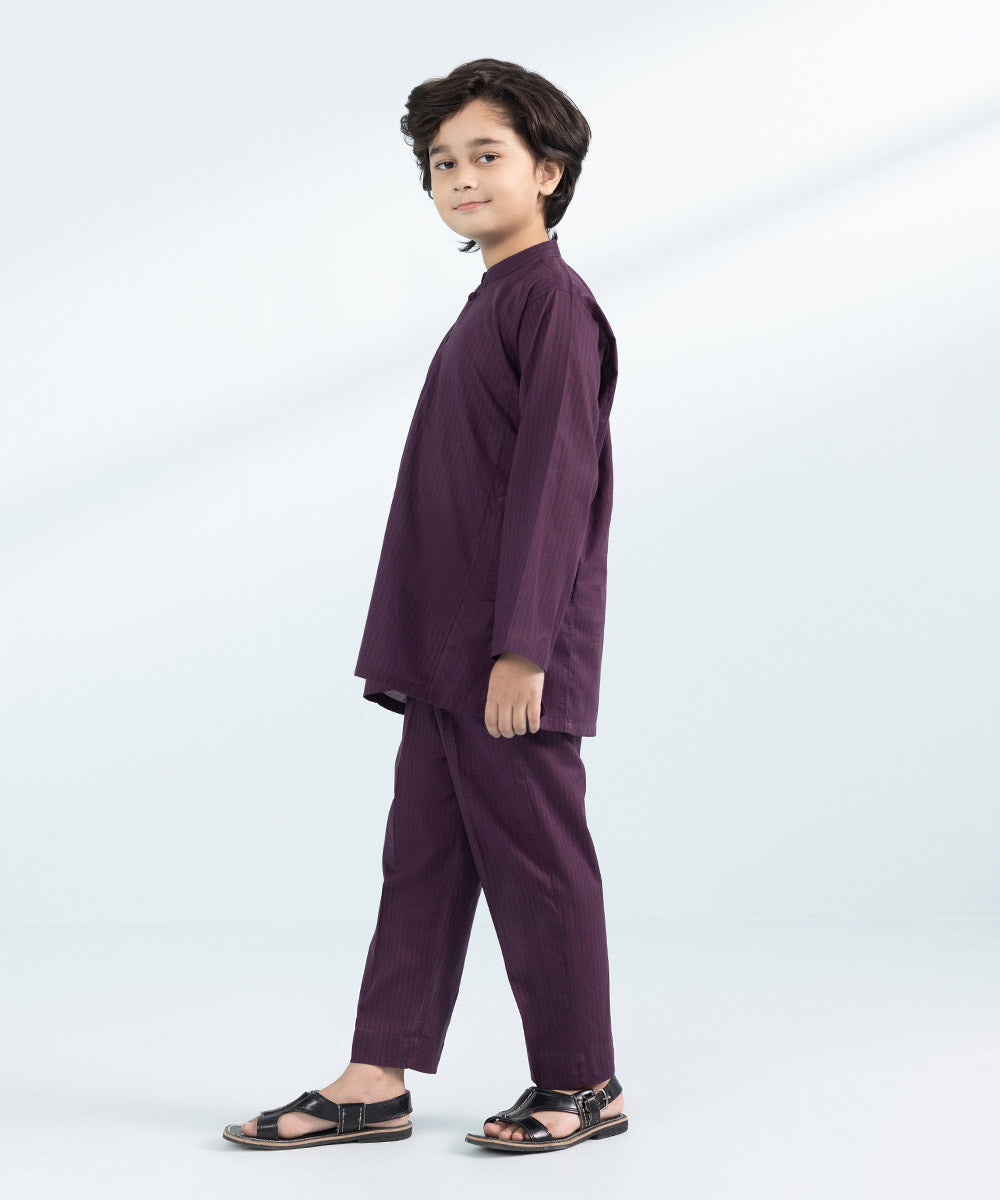 Kids East Boys  purple 2 Piece Printed Lawn Suit