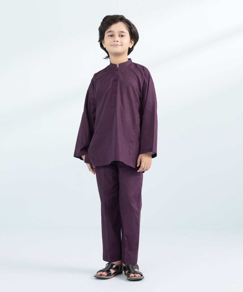 Kids East Boys purple 2 Piece Printed Lawn Suit