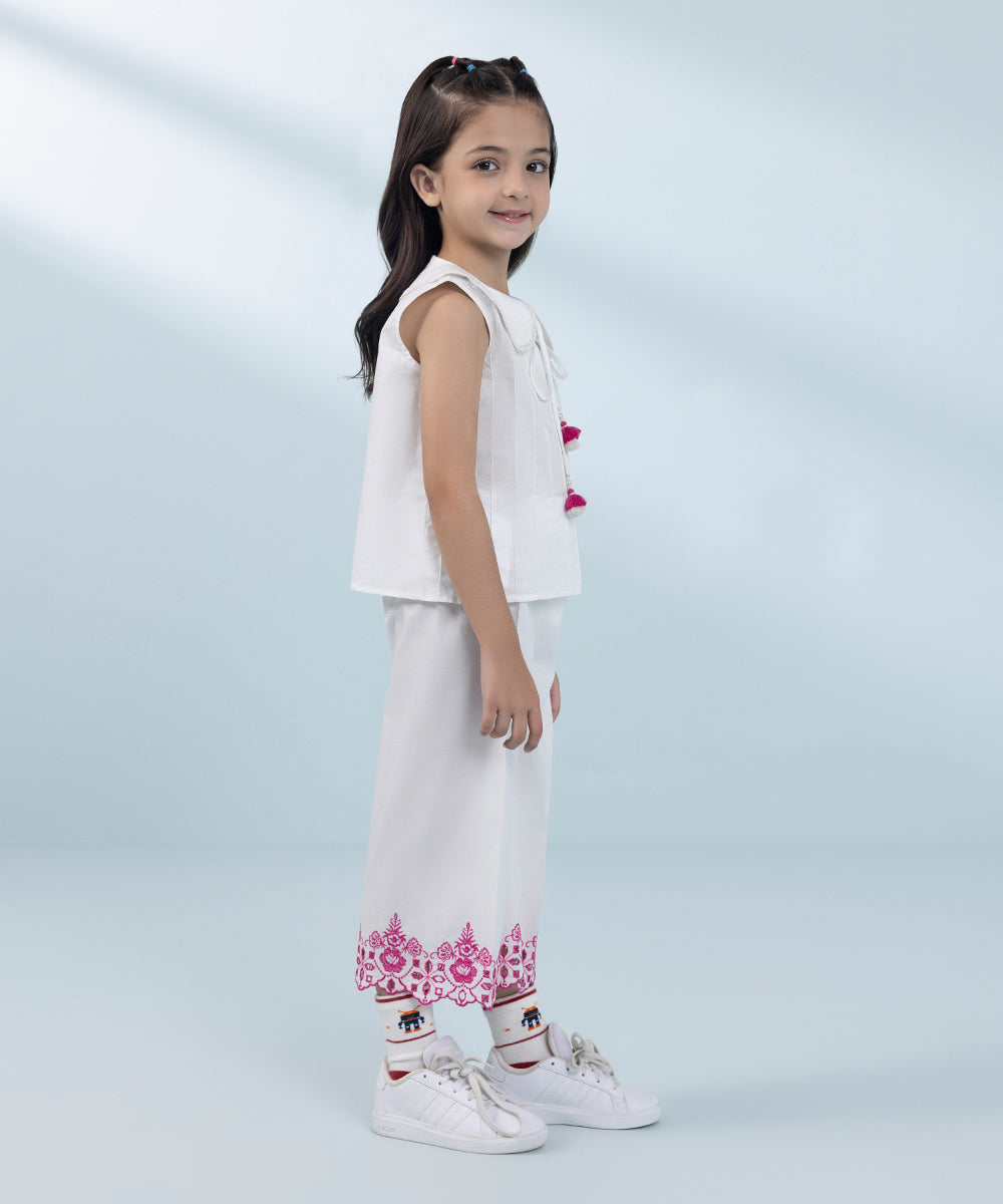 Kids East Girls White Embroidered Dobby Set