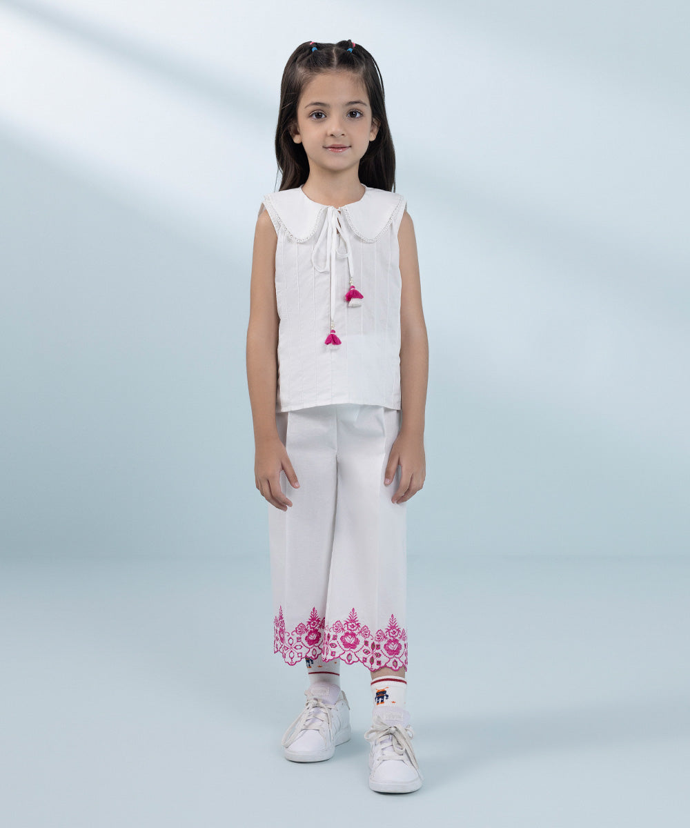 Kids East Girls White Embroidered Dobby Set