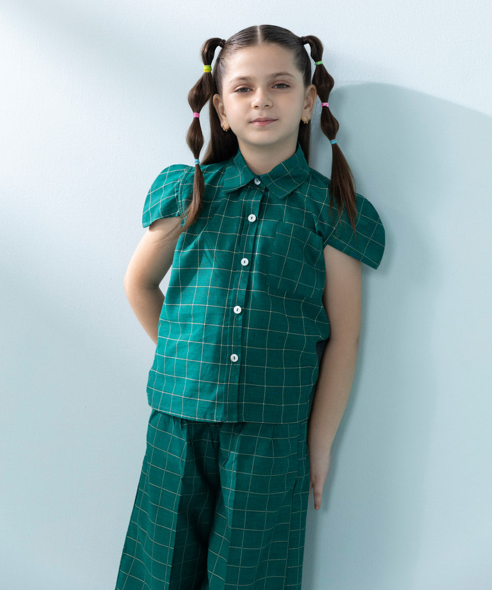 Kids East Girls Green Yarn Dyed Set