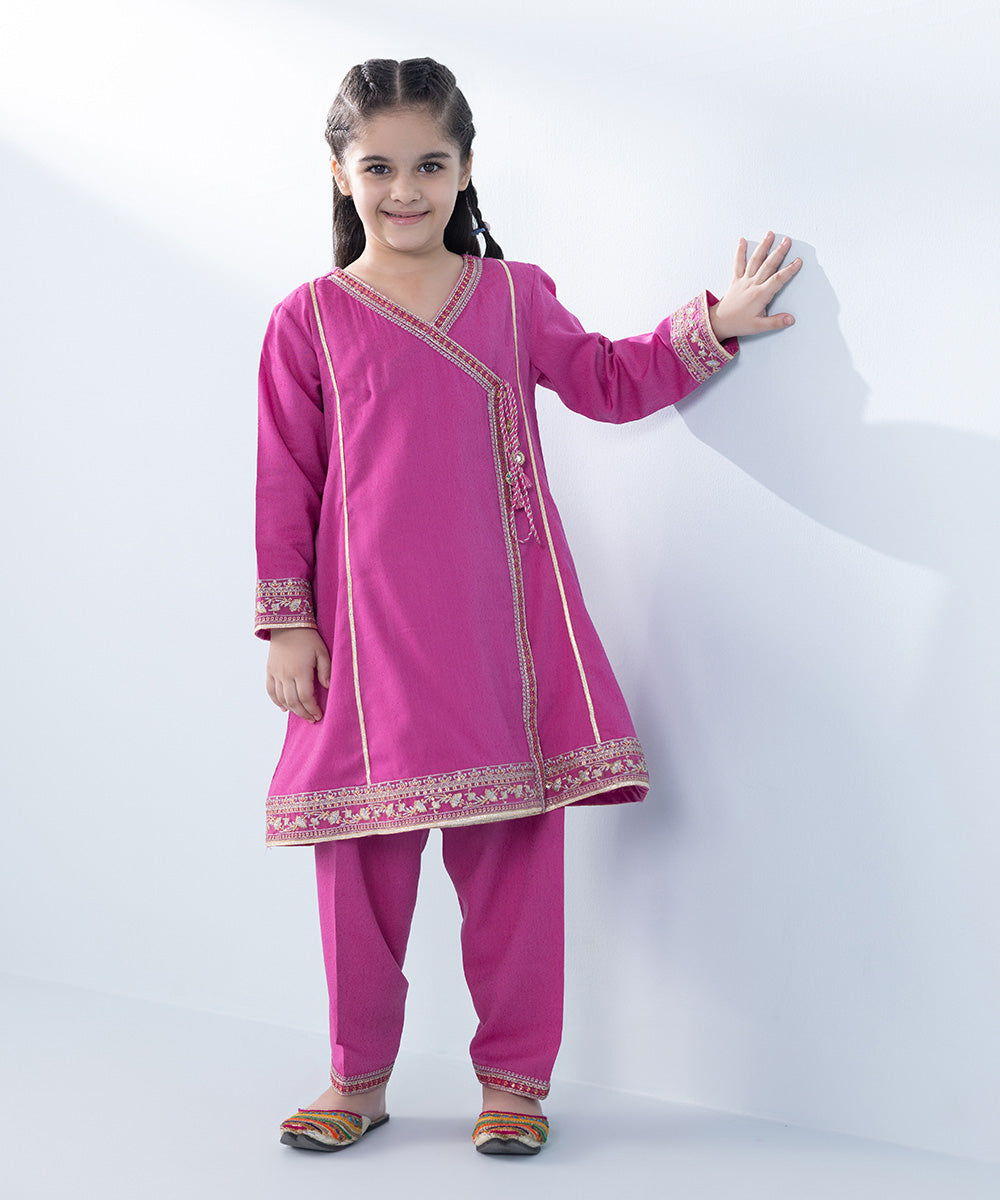 Girl's 2 Piece Embroidered Karandi Suit